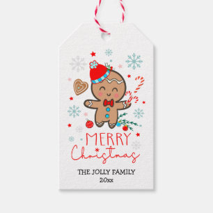 Gingerbread Man Cookie Snowflakes Merry Christmas Gift Tags