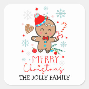 Gingerbread Man Cookie Snowflakes Merry Christmas  Square Sticker