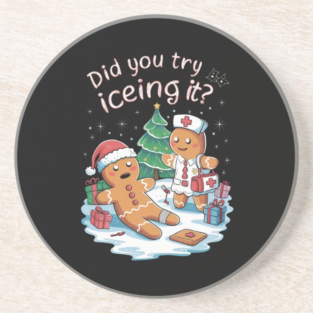 Gingerbread Man Cookie Ugly Sweater Oh Snap Xmas Coaster (Front)