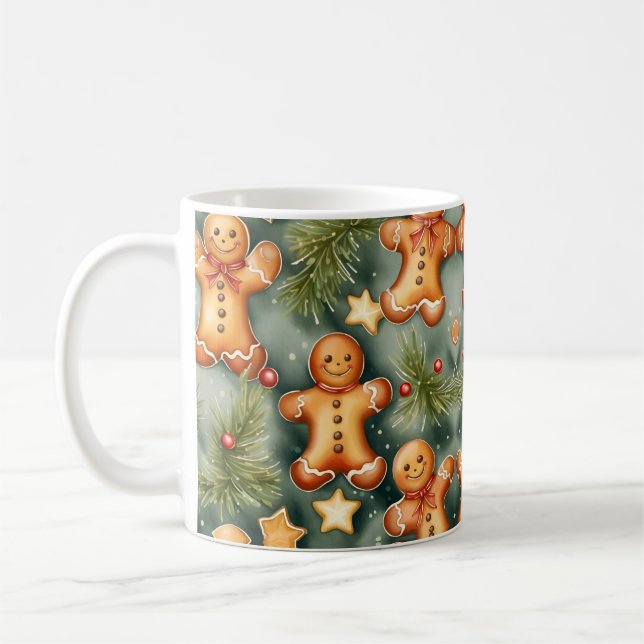 Gingerbread man cookies and stars watercolor art  coffee mug (Left)