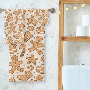 Gingerbread Man Cookies Neutral Christmas Beige Bath Towel Set