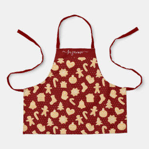 Gingerbread Man Cookies on Red White Dots Pattern Apron