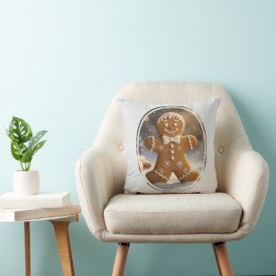 Gingerbread Man Cookies Whimsical Christmas Cushion
