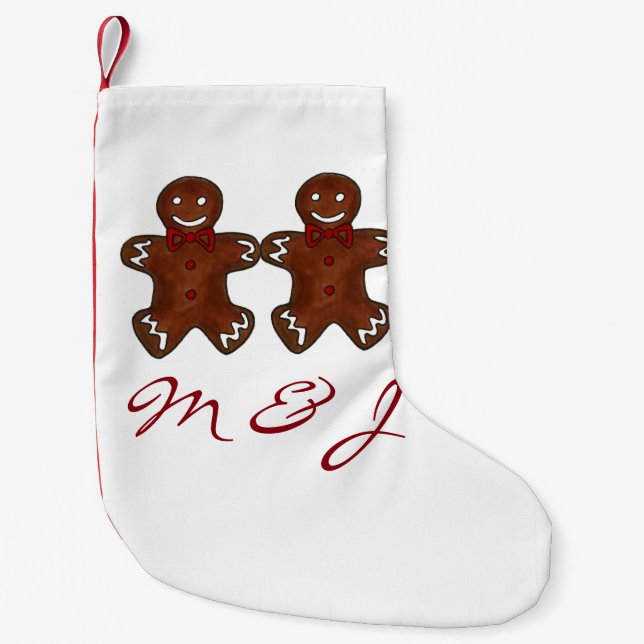 Gingerbread Man Couple Initials Christmas Holiday Small Christmas Stocking (Front)