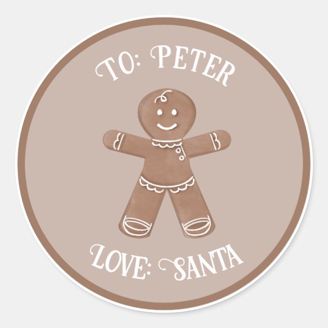 Gingerbread Man Custom Gift Tag Sticker (Front)