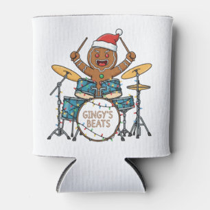 Gingerbread Man Drummer Funny Holiday Rock Xmas Can Cooler