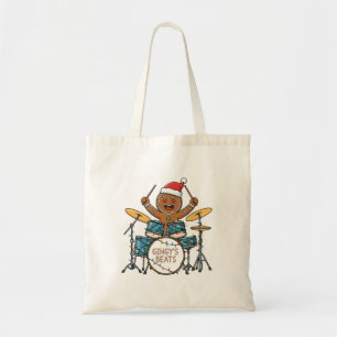 Gingerbread Man Drummer Funny Holiday Rock Xmas Tote Bag
