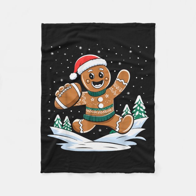 Gingerbread Man Football Ugly Christmas Pajamas Co Fleece Blanket (Front)