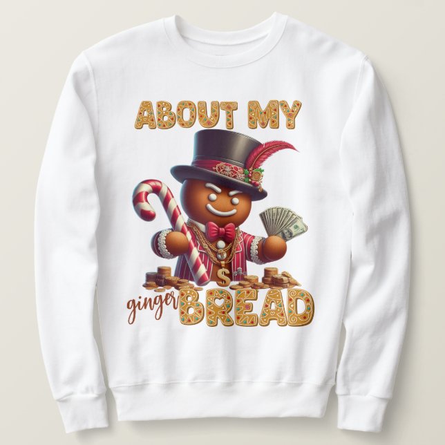 Gingerbread Man Funny Red Christmas Sweatshirt (Design Front)