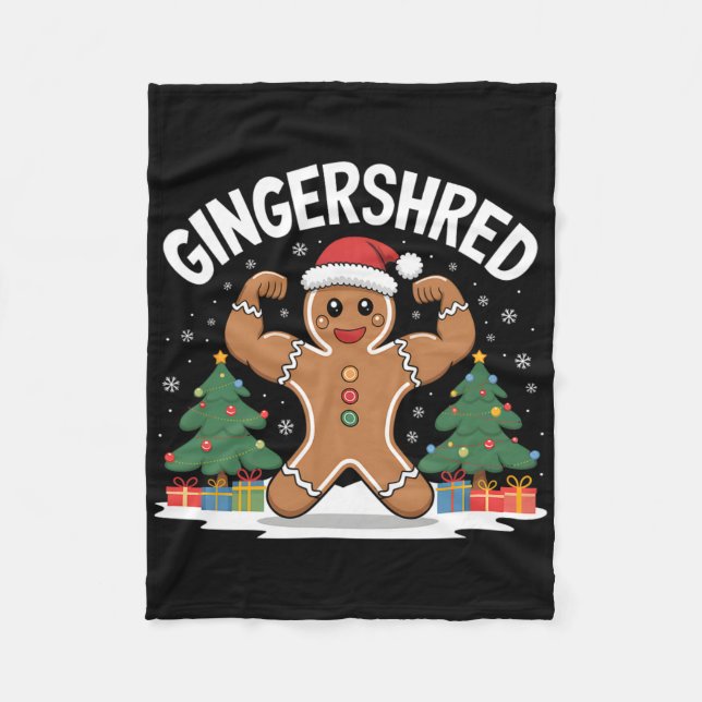 Gingerbread Man Gingershred Funny Gym Workout Chri Fleece Blanket (Front)