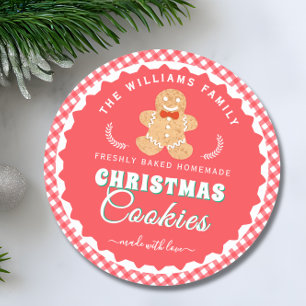 Gingerbread man Gingham Christmas Cookies Label