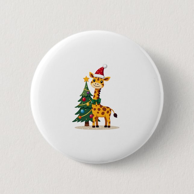 Gingerbread Man Giraffe Santa Hat Christmas Tree T 6 Cm Round Badge (Front)