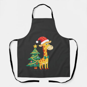 Gingerbread Man Giraffe Santa Hat Christmas Tree T Apron