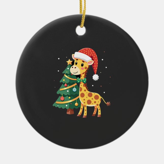 Gingerbread Man Giraffe Santa Hat Christmas Tree T Ceramic Tree Decoration (Front)