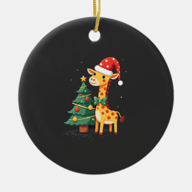 Gingerbread Man Giraffe Santa Hat Christmas Tree T Ceramic Tree Decoration (Front)