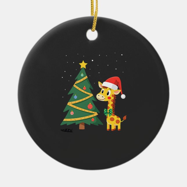 Gingerbread Man Giraffe Santa Hat Christmas Tree T Ceramic Tree Decoration (Front)