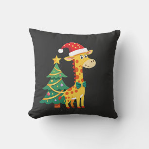 Gingerbread Man Giraffe Santa Hat Christmas Tree T Cushion