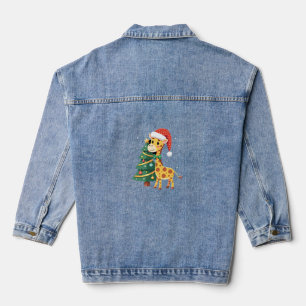 Gingerbread Man Giraffe Santa Hat Christmas Tree T Denim Jacket