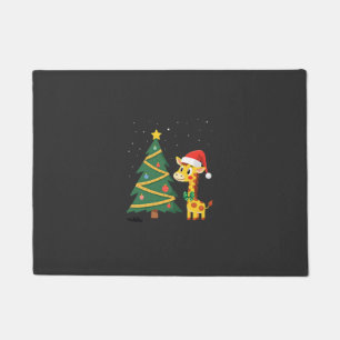 Gingerbread Man Giraffe Santa Hat Christmas Tree T Doormat