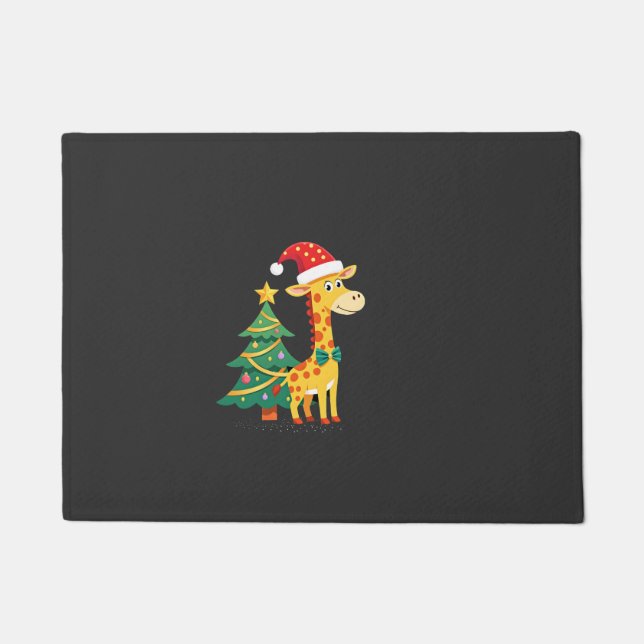 Gingerbread Man Giraffe Santa Hat Christmas Tree T Doormat (Front)