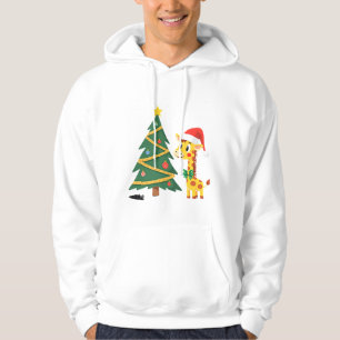 Gingerbread Man Giraffe Santa Hat Christmas Tree T Hoodie