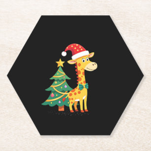Gingerbread Man Giraffe Santa Hat Christmas Tree T Paper Coaster