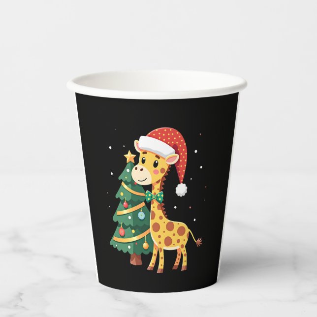 Gingerbread Man Giraffe Santa Hat Christmas Tree T Paper Cups (Front)