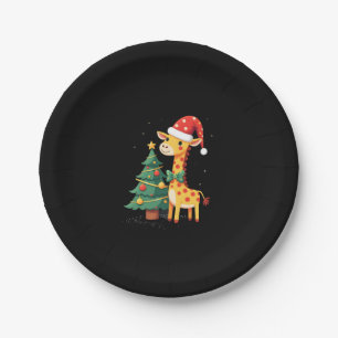 Gingerbread Man Giraffe Santa Hat Christmas Tree T Paper Plate