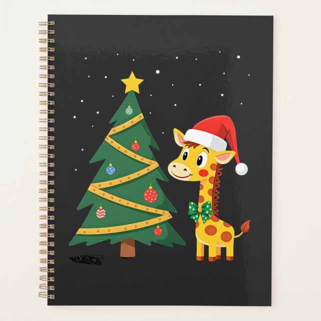 Gingerbread Man Giraffe Santa Hat Christmas Tree T Planner (Front)