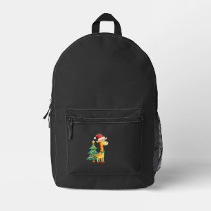Gingerbread Man Giraffe Santa Hat Christmas Tree T Printed Backpack