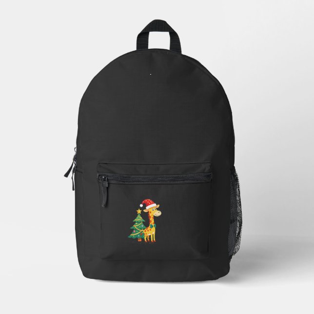 Gingerbread Man Giraffe Santa Hat Christmas Tree T Printed Backpack (Front)