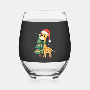 Gingerbread Man Giraffe Santa Hat Christmas Tree T Stemless Wine Glass