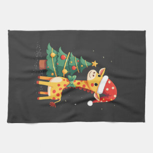 Gingerbread Man Giraffe Santa Hat Christmas Tree T Tea Towel