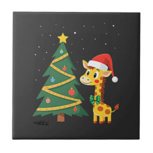 Gingerbread Man Giraffe Santa Hat Christmas Tree T Tile