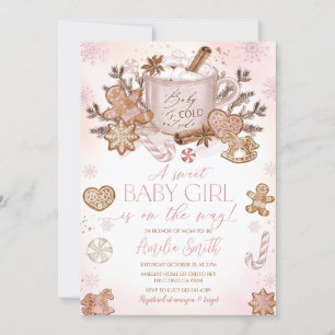 Gingerbread Man Girl Pink Christmas Baby Shower Invitation