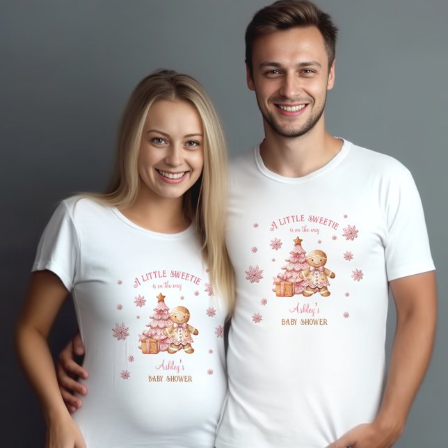Gingerbread Man Girl Pink Christmas Baby Shower T-Shirt (Gingerbread Man Girl Pink Christmas Baby Shower T-Shirt)