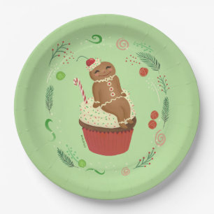 Gingerbread Man Green  Paper Plate