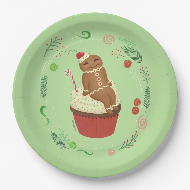 Gingerbread Man Green  Paper Plate (Front)