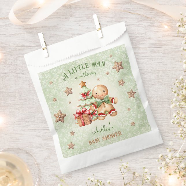 Gingerbread Man Green Red Christmas Baby Shower Favour Bags (Clipped)