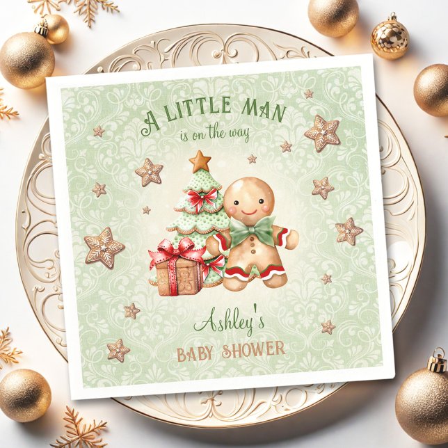 Gingerbread Man Green Red Christmas Baby Shower Napkin (Gingerbread Man Green Red Christmas Baby Shower Napkins)