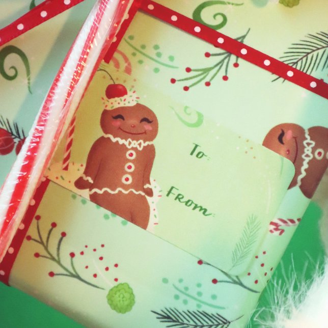 Gingerbread Man Green Sticker Gift Label (Creator Uploaded)