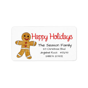 Gingerbread man Happy Holidays address label