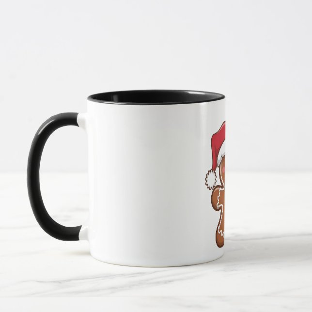 Gingerbread Man Holding Matcha Drink Christmas  Mug (Left)