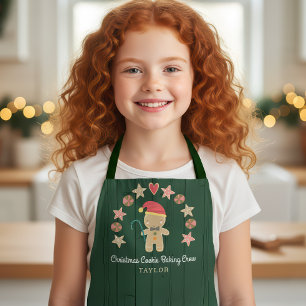 Gingerbread Man Holiday Baking Crew Green Wood  Apron
