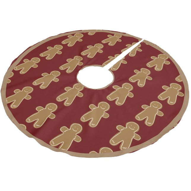 Gingerbread Man Holiday Christmas Festive Cute Brushed Polyester Tree Skirt (Angled)