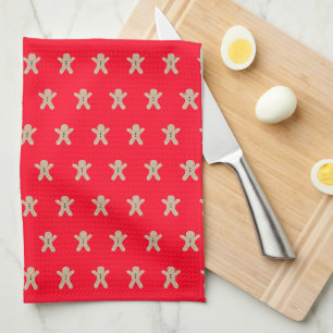 Gingerbread man holiday Christmas pattern Tea Towel