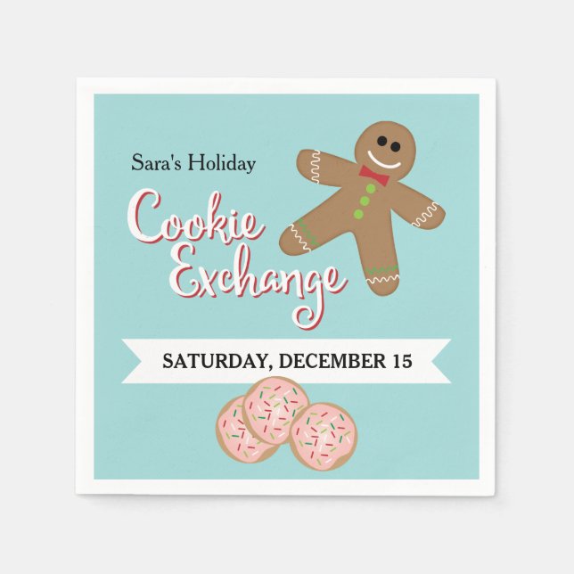 Gingerbread Man, Holiday Cookie Exchange Party Napkin (Front)