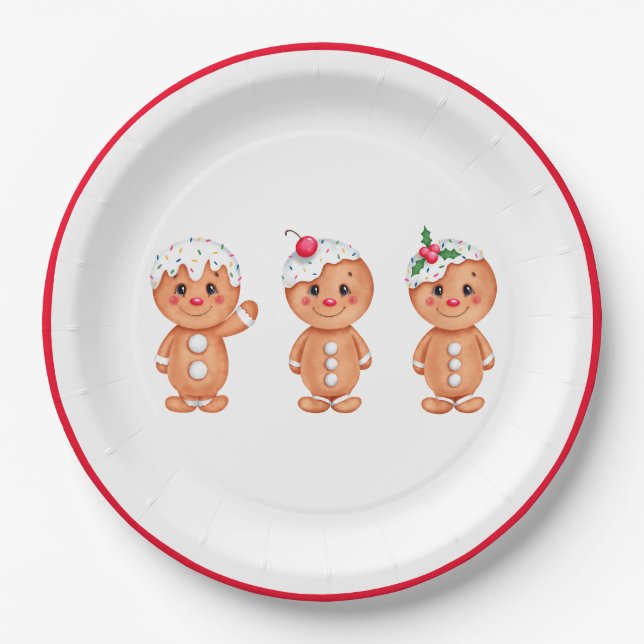 Gingerbread Man Holiday Festive Christmas Seasonal Paper Plate (Front)