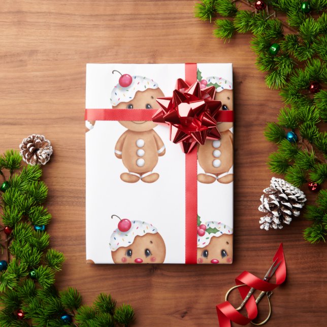 Gingerbread Man Holiday Festive Christmas Seasonal Wrapping Paper (Holiday Gift)