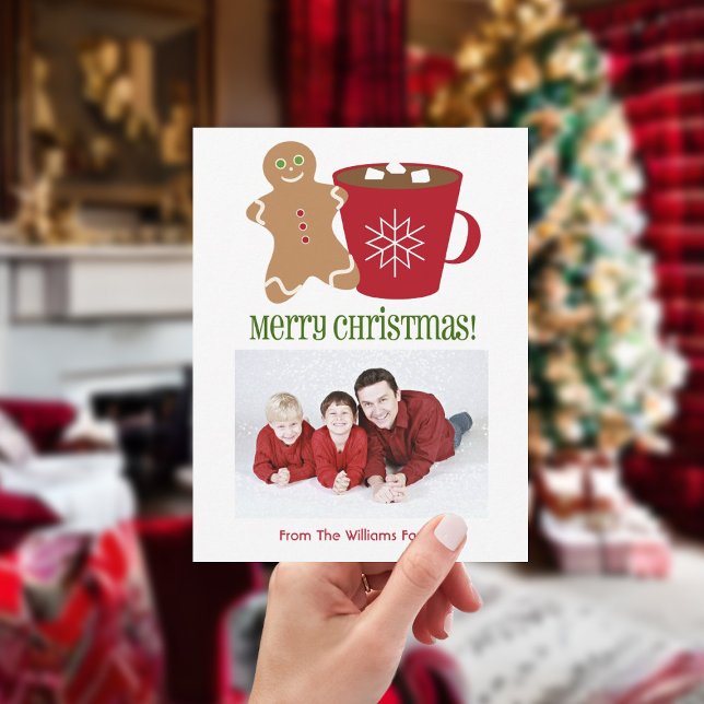 Gingerbread Man & Hot Chocolate Christmas Photo Holiday Card (Creator Uploaded)